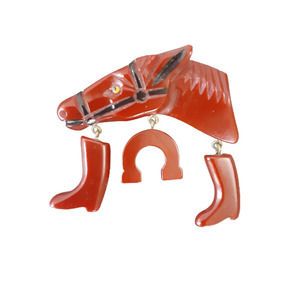 Bakelite Brooch - Horse Head, Horse Shoe, and Riding Boots: - 1940's Vintage